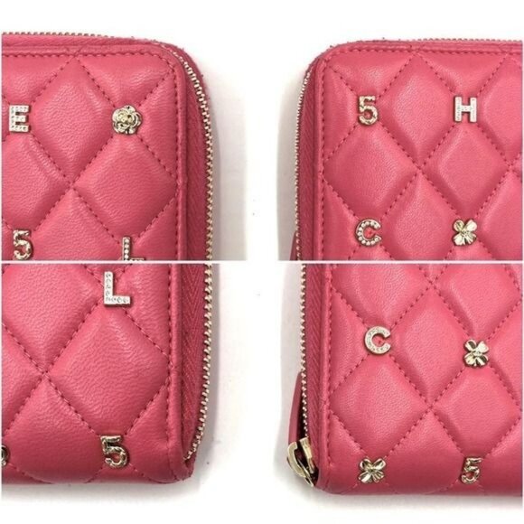 🎀 RARE 🎀 Authentic CHANEL Pink Lucky Lambskin Rhinestone Matelasse Long Wallet - Picture 5 of 10
